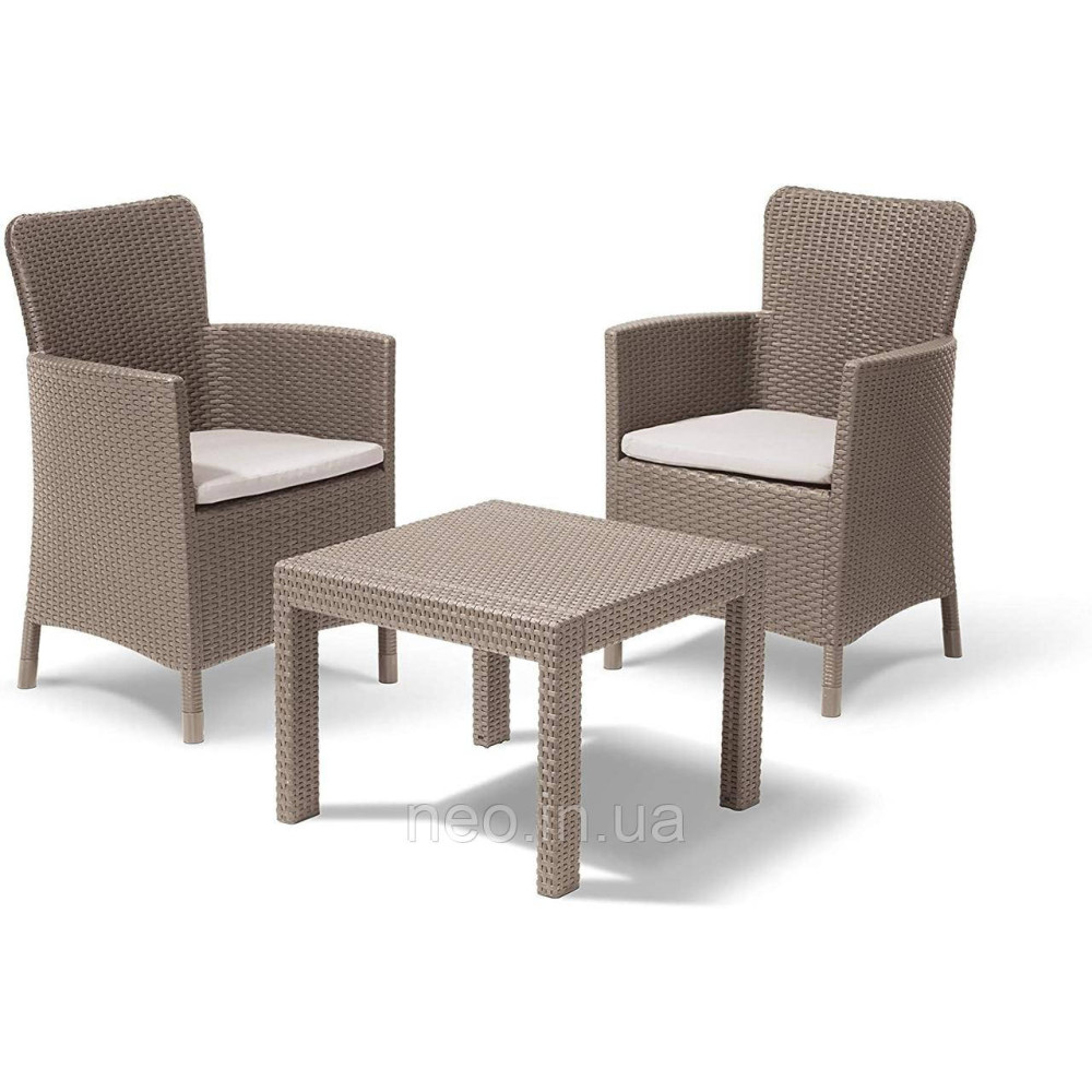 Набір пластикових садових меблів (два крісла+столик) Keter Salvador Balcony Set 219451 капучіно