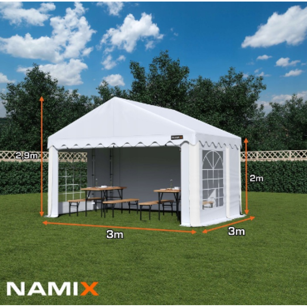 Павільйон садовий NAMIX: 3x3m BASIC ⭐⭐⭐⭐⭐, білий PE 240 g/m²