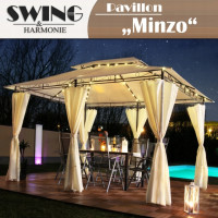 Садова альтанка 3х4 м MINZO кремова з шторами + LED