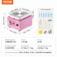 Vevor 312658 Mini Pottery Wheel Electric Ceramic Wheel Machine 320RPM Pink Children