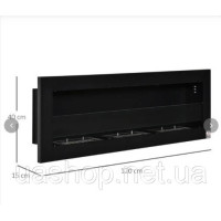 Біокамін зі склом 120 см 120х40 см 1200х400 Black Black Fireplace