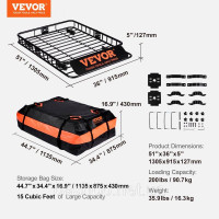 Vevor 310012 Багажник на дах Багажник на дах універсальний 1305 x 915 x 127 мм, Багажник на дах вкл. сумку 90 кг