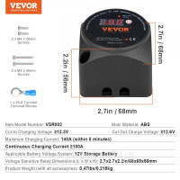 Vevor 310079 Контрольоване напругою роз’єднувальне реле 12 В 140 А Ручний автоматичний режим Чутливе до напруги VSR реле з Vevor 310079 Контрольоване напругою роз’єднувальне реле 12 В 140 А Ручний автоматичний режим Чутливе до напруги VSR реле з