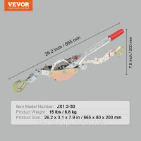 Vevor 310150 Веварський мотузок, потужність на розрив 3/4 T, з 30,48 м мотузкою з діаметром 15,24 мм, 2 гачками, вітром, потужними