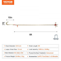 Vevor 310237 2шт 8ммx1,8м G80 буксирний ланцюг J/T/R крюк ланцюг транспортний ланцюг 2448кг Vevor 310237 2шт 8ммx1,8м G80 буксирний ланцюг J/T/R крюк ланцюг транспортний ланцюг 2448кг