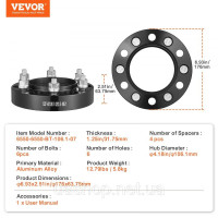 Vevor 310388 Проставки для коліс, адаптери для коліс 1,25 дюйма 6 x 5 дюймів, 6 шпильок коліс, ковані, отвір 106,1 мм, центричні Vevor 310388 Проставки для коліс, адаптери для коліс 1,25 дюйма 6 x 5 дюймів, 6 шпильок коліс, ковані, отвір 106,1 мм, центричні