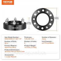 Vevor 310387 Проставки для коліс, адаптери для коліс 1,5 дюйма 6 x 5,5 дюйма, 6 шпильок коліс, ковані, отвір 106,1 мм, центральна Vevor 310387 Проставки для коліс, адаптери для коліс 1,5 дюйма 6 x 5,5 дюйма, 6 шпильок коліс, ковані, отвір 106,1 мм, центральна