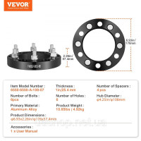 Vevor 310386 Проставки для коліс, адаптери для коліс 1 дюйм 6 x 5,5 дюймів, 6 колісних шпильок, отвір 108 мм, центральна втулка Vevor 310386 Проставки для коліс, адаптери для коліс 1 дюйм 6 x 5,5 дюймів, 6 колісних шпильок, отвір 108 мм, центральна втулка