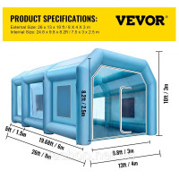 Vevor 310442 Надувний намет Надувний намет-фарбувальна камера 8x4x3м Надувний намет-фарбувальна камера Великий автомобільний намет