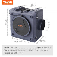 Vevor 311110 Очищувач повітря з 3-ступеневою негативною машиною, що накладається, на 800 CFM Vevor 311110 Очищувач повітря з 3-ступеневою негативною машиною, що накладається, на 800 CFM