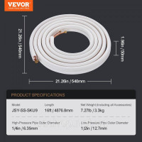 Vevor 311136 Mini Split Line Set 4,8 м мідна трубка З’єднувальний кабель змінного струму 6,4x12,7 мм Vevor 311136 Mini Split Line Set 4,8 м мідна трубка З’єднувальний кабель змінного струму 6,4x12,7 мм