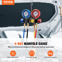 Vevor 310554 Манометр тиску холодоагенту з 4-позиційним датчиком тиску холодоагенту в колекторі автомобіля, R134A-R12-R410A-R22 Vevor 310554 Манометр тиску холодоагенту з 4-позиційним датчиком тиску холодоагенту в колекторі автомобіля, R134A-R12-R410A-R22