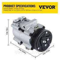 Vevor 310555 Компресор кондиціонера та зчеплення для CO 101290C (4L3Z19703AB) 93-07 Ford Lincoln Mercury 4.2 л, 4.6 л, 5.4 л, 6.8 Vevor 310555 Компресор кондиціонера та зчеплення для CO 101290C (4L3Z19703AB) 93-07 Ford Lincoln Mercury 4.2 л, 4.6 л, 5.4 л, 6.8