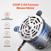 Vevor 310562 1/2 HP Двигун повітродувки 2,6 A 1300/1100/800 об/хв 3-канальний 15 мкФ/450 В конденсатор