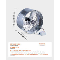 Vevor 311165 Горищний витяжний вентилятор 1300CFM 380x200mm Регульований термостат Vevor 311165 Горищний витяжний вентилятор 1300CFM 380x200mm Регульований термостат