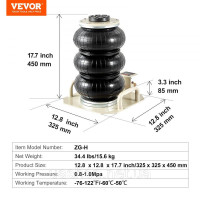 Vevor 310615 Пневматичний домкрат Пневматичний домкрат 3 т, білий з потрійним мішком, висота підйому 140-450 мм, мішок з