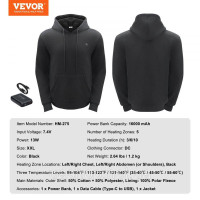 Vevor 311191 Толстовка з підігрівом, куртка з підігрівом, USB, унісекс XXL 13 Вт