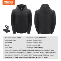 Vevor 311190 Heated Hoodie Heating Jacket USB Heated Unisex L Black Vevor 311190 Heated Hoodie Heating Jacket USB Heated Unisex L Black