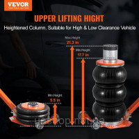 Vevor 310623 Pneumatic Car Jack Air Jack 3t Triple Bag SUV Pickup Portable Black