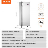 Vevor 311212 Торговий холодильник 570 л, однодверний холодильник, холодильник з нержавіючої сталі з автоматичним розморожуванням,