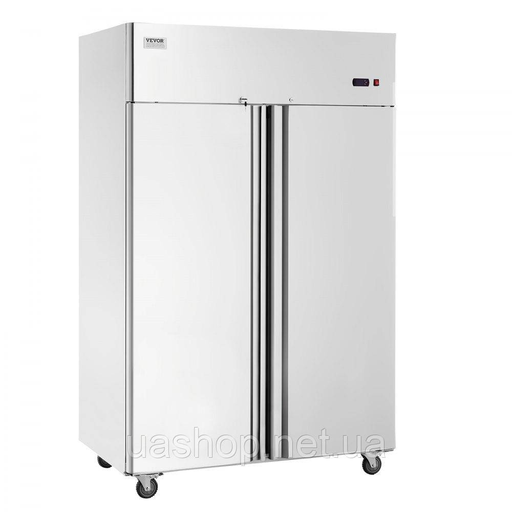 Vevor 311214 Торговий холодильник 1100 л, 2 двері, холодильник з нержавіючої сталі з автоматичним розморожуванням, 6 полиць,