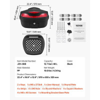 Vevor 310657 Кофр для мотоцикла, задній бокс 48 л, виготовлений з ПП матеріалу, із задньою подушкою, водонепроникний та знімний