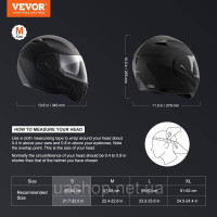 Vevor 310666 Мотоциклетний шолом без маски, розмір шолома 55-56 см, шоломи з ABS високої щільності, слот Bluetooth та змінні