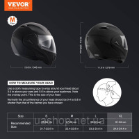 Vevor 310665 Мотоциклетний шолом без маски, шоломи з ABS-пластику з високою щільністю та змінними лінзами, розмір XL, комфортний