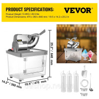 Vevor 311290 Дробарка для льоду 3000 Вт Машина для приготування смузі з ємністю для зберігання льоду 34 л Сріблястий блендер для