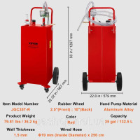 Vevor 310704 Паливний бак Fuel Caddy 132 л, 4 колеса, з ручним насосом, червоний Vevor 310704 Паливний бак Fuel Caddy 132 л, 4 колеса, з ручним насосом, червоний