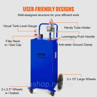 Vevor 310705 Бак для зберігання палива Fuel Caddy 30 галонів 4 колеса з ручним насосом, синій Vevor 310705 Бак для зберігання палива Fuel Caddy 30 галонів 4 колеса з ручним насосом, синій