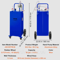 Vevor 310705 Бак для зберігання палива Fuel Caddy 30 галонів 4 колеса з ручним насосом, синій Vevor 310705 Бак для зберігання палива Fuel Caddy 30 галонів 4 колеса з ручним насосом, синій