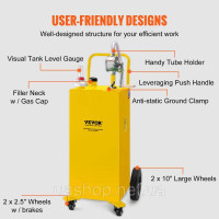 Vevor 310706 Бак для зберігання палива Fuel Caddy 30 галонів 4 колеса з ручним насосом, жовтий