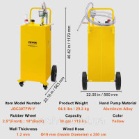 Vevor 310706 Бак для зберігання палива Fuel Caddy 30 галонів 4 колеса з ручним насосом, жовтий