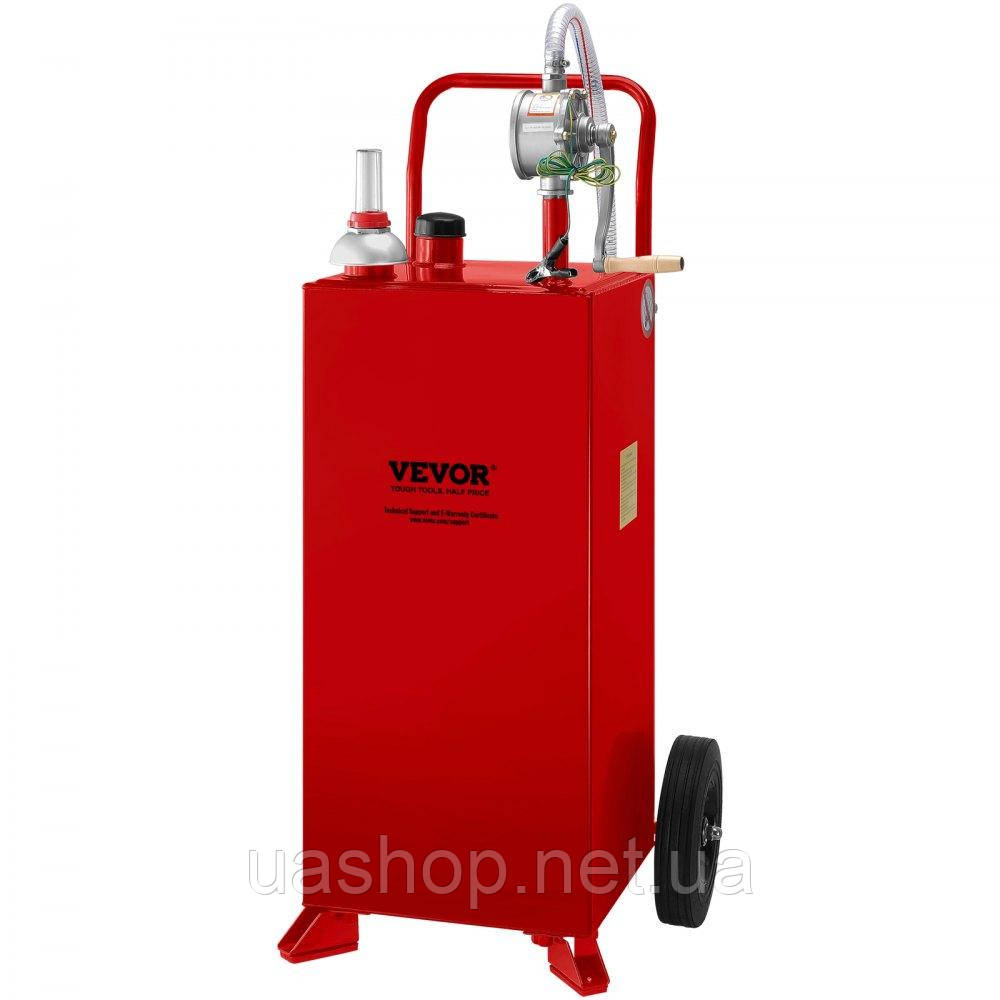 Vevor 310708 Бак для зберігання палива Fuel Caddy 30 галонів 2 колеса з ручним насосом, червоний