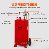 Vevor 310708 Бак для зберігання палива Fuel Caddy 30 галонів 2 колеса з ручним насосом, червоний