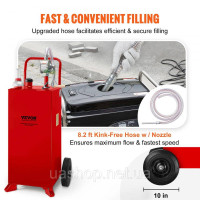 Vevor 310708 Бак для зберігання палива Fuel Caddy 30 галонів 2 колеса з ручним насосом, червоний