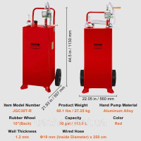 Vevor 310708 Бак для зберігання палива Fuel Caddy 30 галонів 2 колеса з ручним насосом, червоний