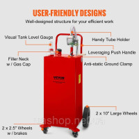 Vevor 310709 Бак для зберігання палива Fuel Caddy 30 галонів 4 колеса з ручним насосом, червоний