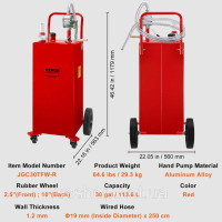 Vevor 310709 Бак для зберігання палива Fuel Caddy 30 галонів 4 колеса з ручним насосом, червоний