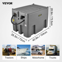Vevor 310738 Портативний дизельний бак 439,11 л, мобільна система баків, сіра дизельна заправна станція, 140 Вт, дизельний бак,