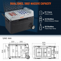 Vevor 311344 Кемпінговий холодильник 53 л Cool Box з рухомими електричними морозильними камерами 2 в 1 двозонний автомобільний