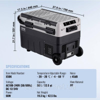 Vevor 311370 Портативний автомобільний холодильник, 12V автомобільний холодильник, портативна двозонна морозильна камера об'ємом