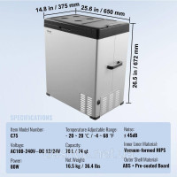 Vevor 311352 Портативний холодильник з морозильною камерою 70 л, одна зона, 80 Вт Cool Box для кемпінгу Vevor 311352 Портативний холодильник з морозильною камерою 70 л, одна зона, 80 Вт Cool Box для кемпінгу
