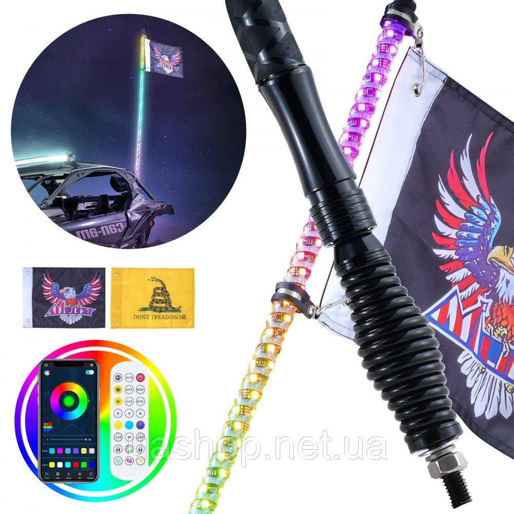 Vevor 310786 1 шт. 3 фути Whip Light з пружинною основою, LED Whip Light з додатком & Пульт дистанційного керування,
