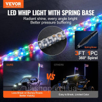 Vevor 310786 1 шт. 3 фути Whip Light з пружинною основою, LED Whip Light з додатком & Пульт дистанційного керування, Vevor 310786 1 шт. 3 фути Whip Light з пружинною основою, LED Whip Light з додатком & Пульт дистанційного керування,