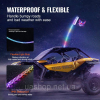 Vevor 310789 1 шт. 4 фути Whip Light, APP і радіочастотний пульт дистанційного керування, LED Whip Light, водонепроникні 360° Vevor 310789 1 шт. 4 фути Whip Light, APP і радіочастотний пульт дистанційного керування, LED Whip Light, водонепроникні 360°