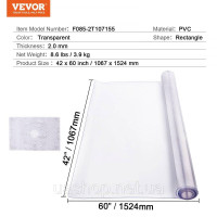 Vevor 311421 Пластикова скатертина, 42 x 60 дюймів, товщина 2,0 мм, прозорий захисний килимок для столу, прямокутний килимок з Vevor 311421 Пластикова скатертина, 42 x 60 дюймів, товщина 2,0 мм, прозорий захисний килимок для столу, прямокутний килимок з
