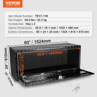Vevor 310820 ящик для інструментів під кузовом вантажний ящик для інструментів ящик для причепа 1524x610x610 мм