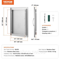 Vevor 311456 Двері для доступу до барбекю, 407 x 559 x 46 мм, Одинарні двері для зовнішньої кухні, Двері з нержавіючої сталі Vevor 311456 Двері для доступу до барбекю, 407 x 559 x 46 мм, Одинарні двері для зовнішньої кухні, Двері з нержавіючої сталі